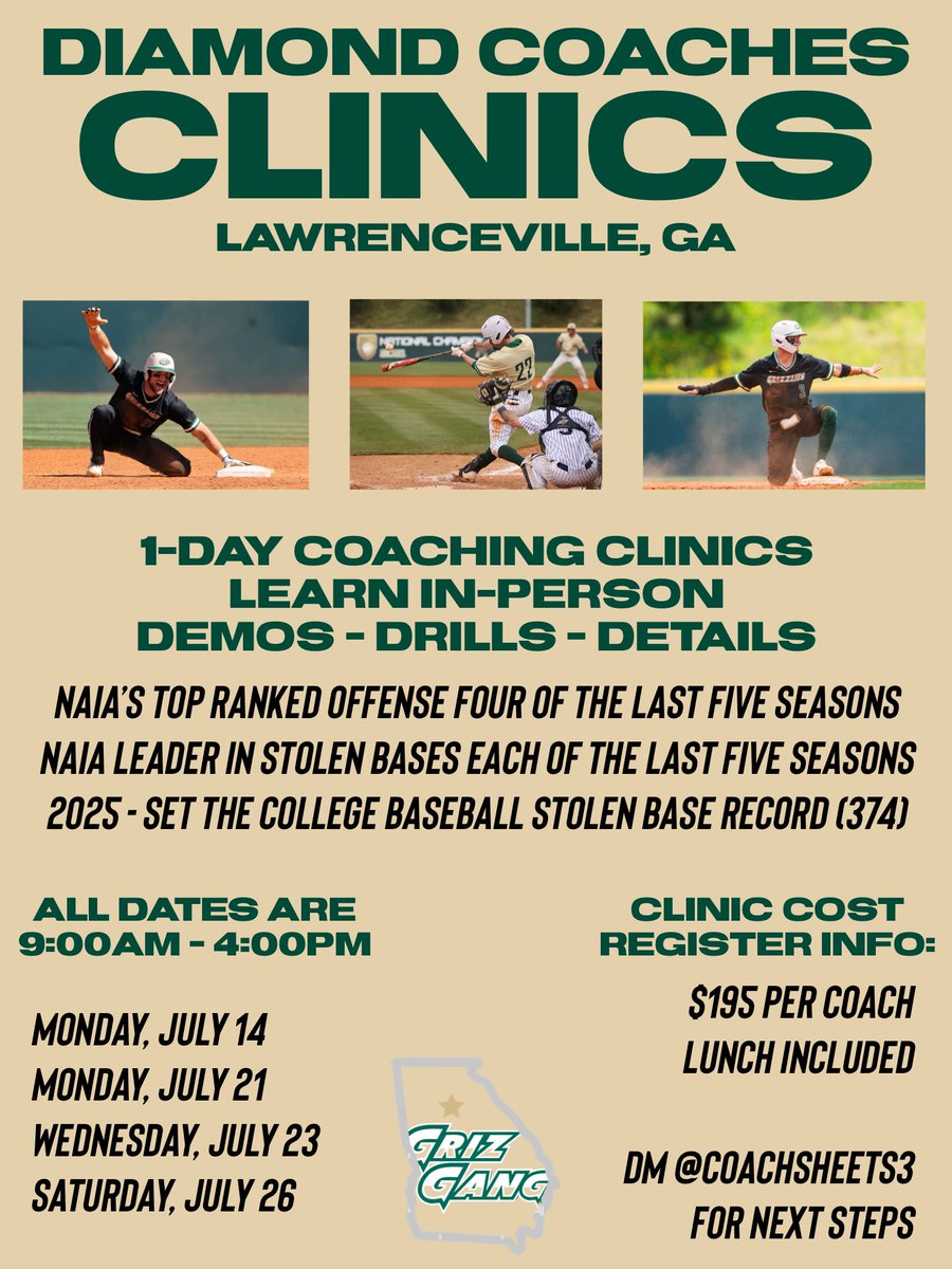 CoachSheets3's tweet image. 🚨 DON’T MISS OUT! 🚨
50+ coaches signed up already!
Want to score more runs? Steal more bases? Get the most out of your offense?
• Team Offense
• Base Running
• Base Stealing
Lunch included + binder FULL of Offensive info, drills, notes!
DM for details + how to register!