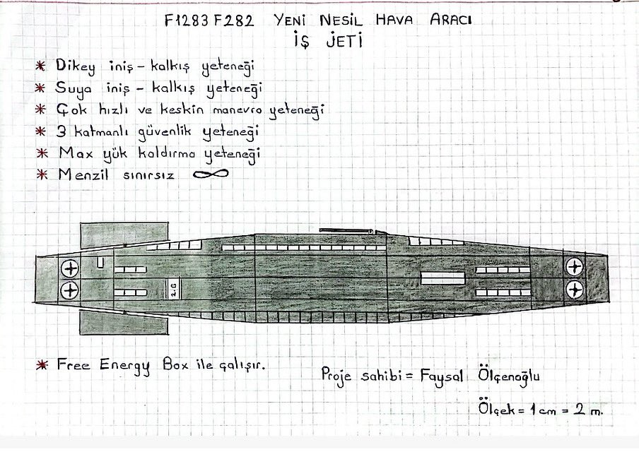 YENİ PROJEMİZ 🇹🇷🇹🇷 
F1283 F282 YENİ NESİL HAVA ARACI İŞ JETİ 
** Dikey iniş kalkış yeteneği 
** Suya iniş kalkış yeteneği 
**Çok hızlı ve keskin manevra yeteneği 
**3 Katmanlı güvenlik yeteneği 
** Max yük kaldırma yeteneği 
** Menzil sınırsız 

FREE ENERGY BOX ile çalışır 
Proje