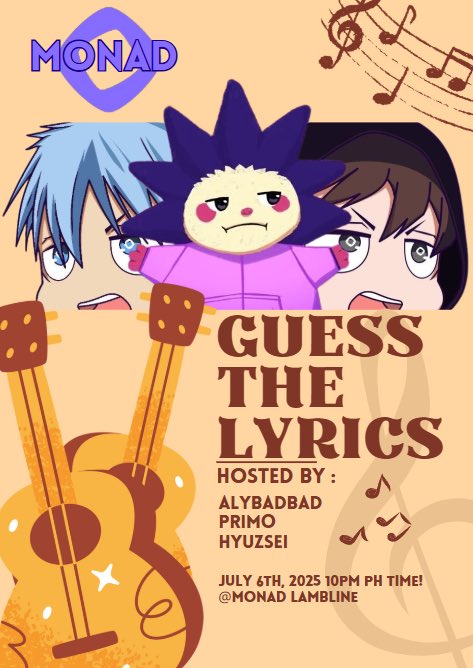 Ready to vibe, laugh, and sing your heart out?
Join us for Guess the Lyrics: Sing It If You Know It!

📅 July 6 | 🕒 2PM UTC / 10PM PH Time
📍 <a href="/monad_xyz/">Monad ⨀</a> Lambline

Sing loud, sing proud even if you don’t know the exact words!