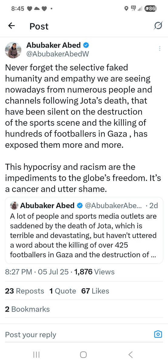 jina_huh's tweet photo. Selfish & hypocritical of you.
@LFC footballer #DiogoJota died in a car that burst into flames. ๐๐ซโฝ๏ธ
You mentioned Gazans but didn't mention the 50 (dead & living; Israeli & non-Israeli) hostages whom Hamas terrorists are holding in Hamas Hell. ๐๐
#problematicprotestonline https://t.co/j39kwiLSOa