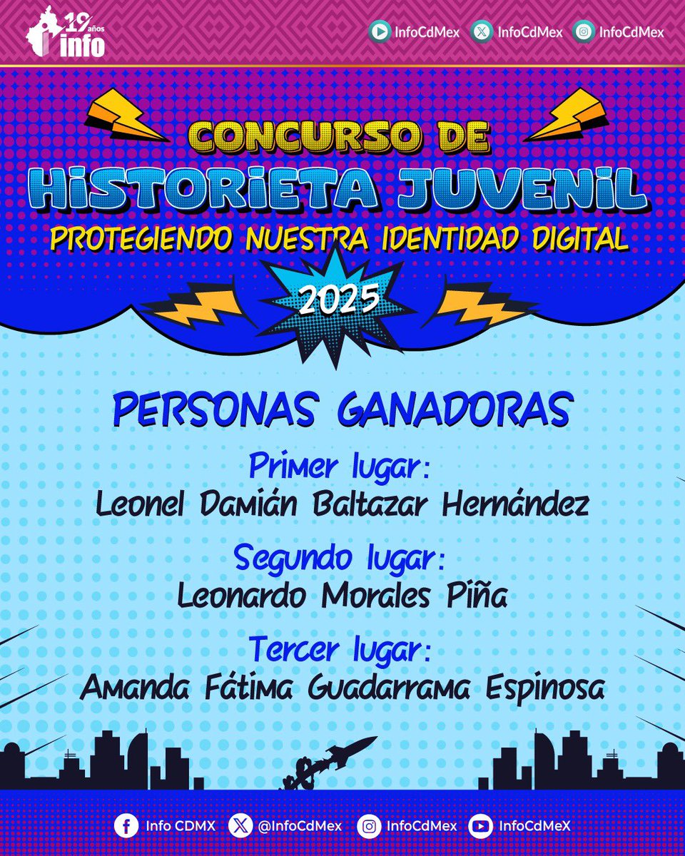 ¡Los resultados de los concursos “Ilustrando la Transparencia y la Privacidad 2025” y “Protegiendo nuestra Identidad Digital 2025” ya están aquí! 👾🎮

Les invito a consultarlos para conocer a las niñas y niños ganadores de esta gran iniciativa.🎨🦸🏽🏆