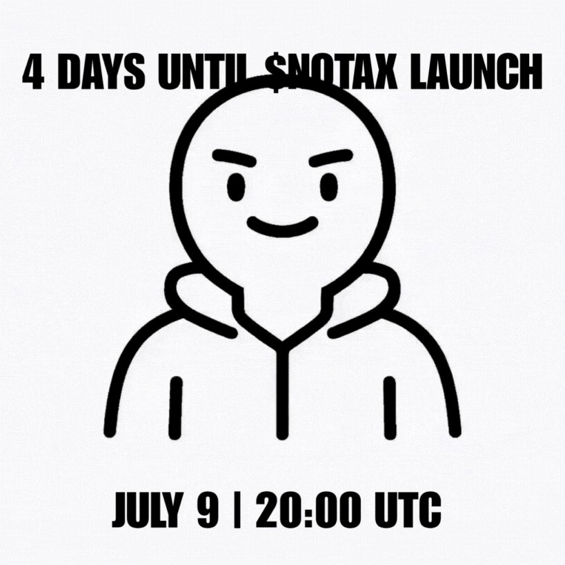 notaxsolana's tweet photo. 4 DAYS UNTIL LAUNCH! 🚀

If you see this you are very early. No presales, fair launch for everyone.

Live timer here - https://t.co/TVITvHR8FJ https://t.co/qrMLnkPGEp