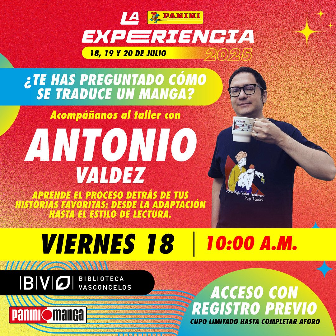 PaniniMangaMx (@paninimangamx) on Twitter photo ¿Lees manga? Ahora aprende a traducirlo. 📖✨
Con Antonio Valdez <a href="/GrungeHamster81/">Antonio Valdez</a> , aprende a llevar cada viñeta del japonés al fandom
Porque no se trata solo de palabras, sino de contar bien la historia.
📲 bit.ly/3GrGAlU
#LaExperienciaPanini ¿Lees manga? Ahora aprende a traducirlo. 📖✨
Con Antonio Valdez <a href="/GrungeHamster81/">Antonio Valdez</a> , aprende a llevar cada viñeta del japonés al fandom
Porque no se trata solo de palabras, sino de contar bien la historia.
📲 bit.ly/3GrGAlU
#LaExperienciaPanini