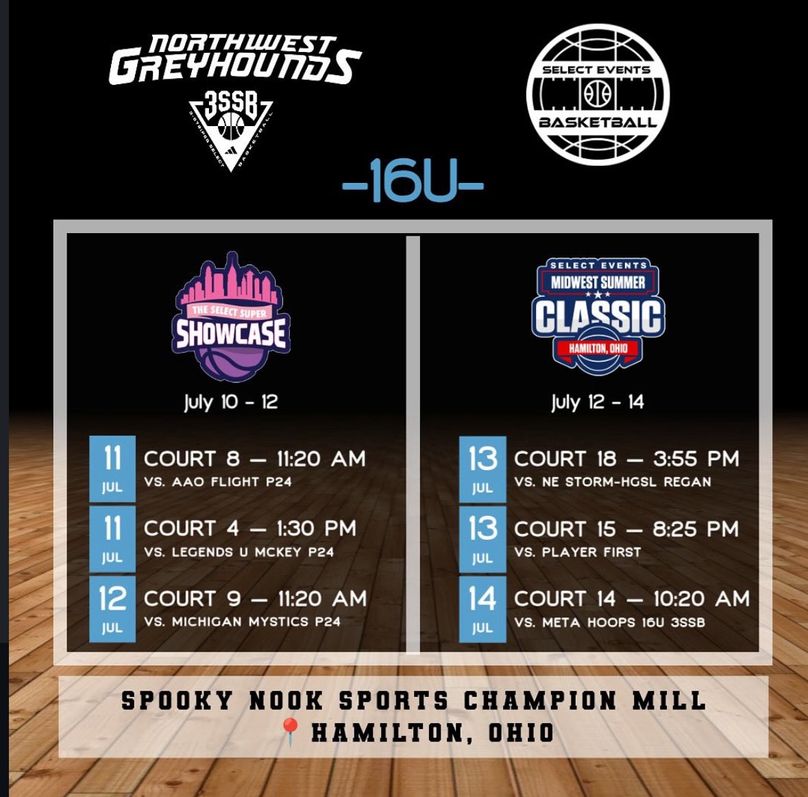 July 2025 Ohio schedule
NW Greyhounds 16u

Come watch!