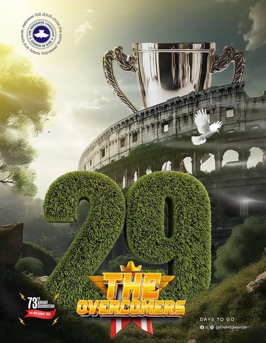 TheHGService's tweet image. 29 Days to Go!
The sound of victory is rising. The countdown has begun. The Overcomers are gathering!
From August 4th to 10th, 2025, at Redemption City, Mowe, Ogun State, destinies will be redefined, yokes will be broken, and testimonies will overflow at the RCCG 73rd Annual…