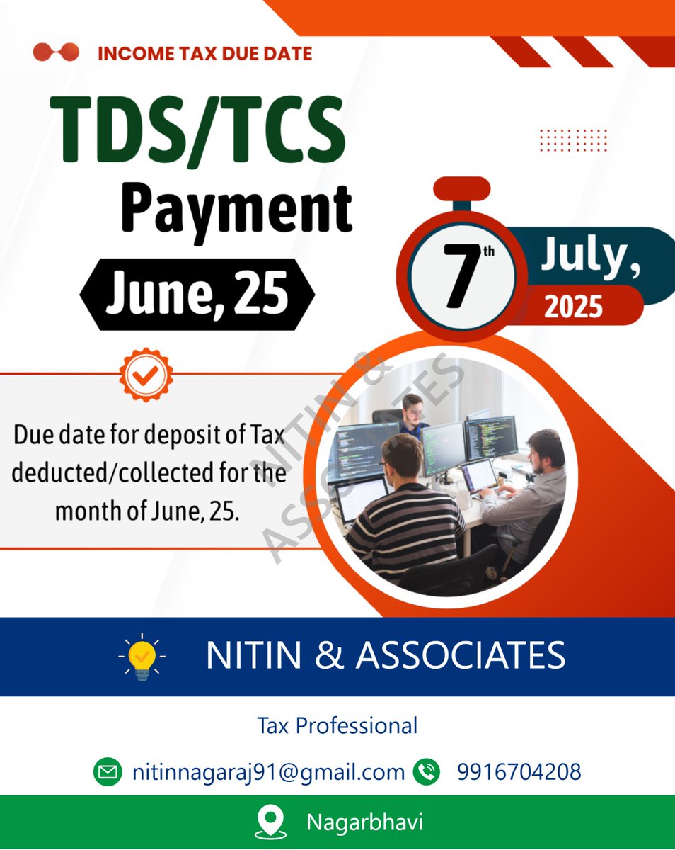 nitinfearless's tweet image. Due date for deposit of Tax deducted/collected for the month of June, 2025. 

#TDS #TDSPayment #TCSPayment #TaxDeductedAtSource #TaxCollectedAtSource #TDSCompliance #TCSCompliance #IncomeTaxIndia #CBDTCompliance #FileTDSReturn #CAForTDS