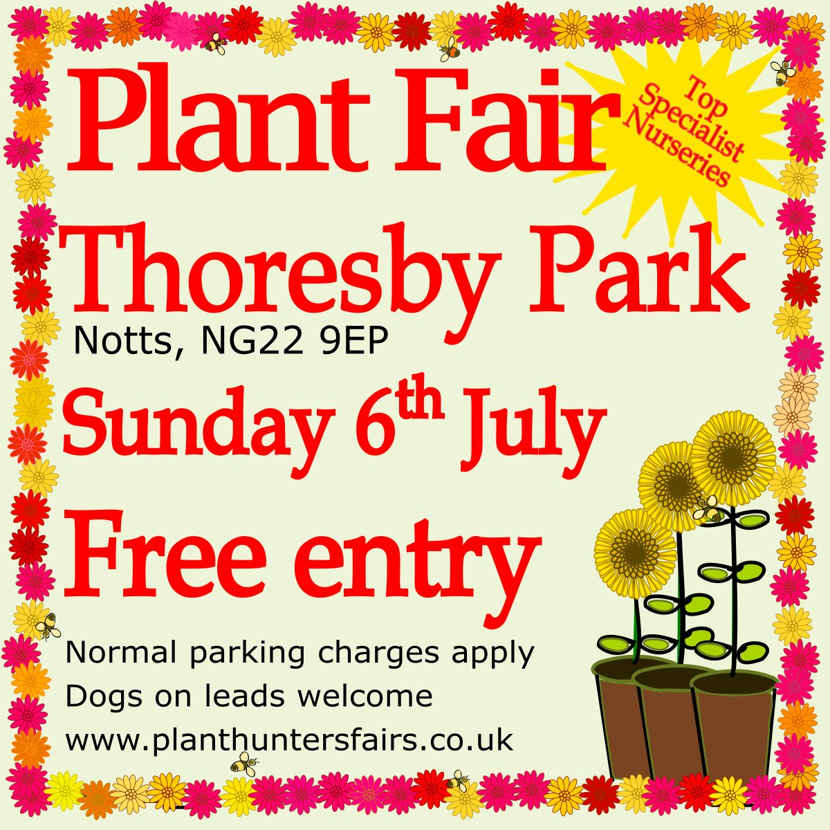 TODAY!   PLANT FAIR 🌺🌹🥀🌿🌴🌸🪻🌼
Summer Plant Hunters' Fair at Thoresby Park on Sunday 6th July. This brilliant plant fair has FREE ENTRY to the plant fair &amp; country park (normal car parking charges apply). Dogs on leads welcome. Refreshments available.
10am-4pm