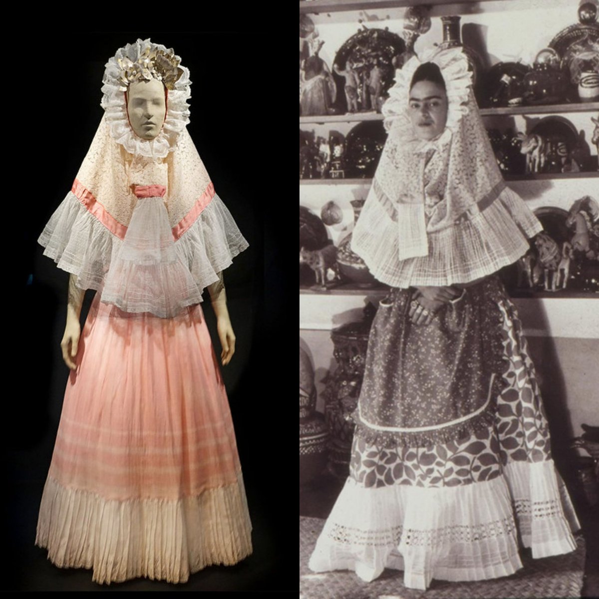 Victoria Haddock (@vickyhaddock) on Twitter photo Frida Kahlo was born #OnThisDay in 1907. She depicted herself wearing a resplandor, such as this example made from white lace trimmed with pink ribbon, in two of her self-portraits. The resplandor is a headdress traditionally worn by Tehuana women <a href="/museofridakahlo/">Museo Frida Kahlo</a> #Fashionhistory Frida Kahlo was born #OnThisDay in 1907. She depicted herself wearing a resplandor, such as this example made from white lace trimmed with pink ribbon, in two of her self-portraits. The resplandor is a headdress traditionally worn by Tehuana women <a href="/museofridakahlo/">Museo Frida Kahlo</a> #Fashionhistory