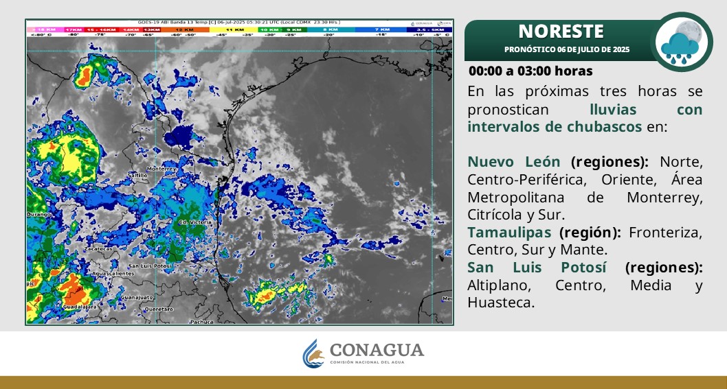 conagua_clima's tweet photo. En las próximas tres horas se pronostican #intervalos de #Chubascos en el noreste de #México. Ver detalles en⬇️ https://t.co/xyDUkLyqzY