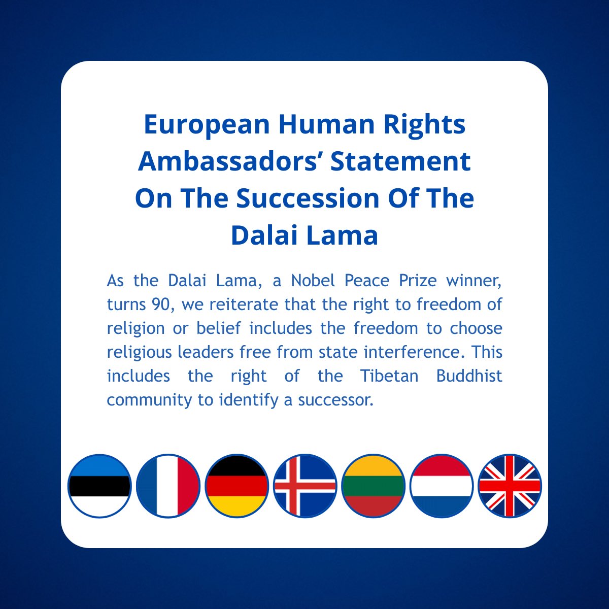 wjpgeerts's tweet image. Joint statement with European colleagues on the succession of the #DalaiLama. @DutchMFA @NLinChina