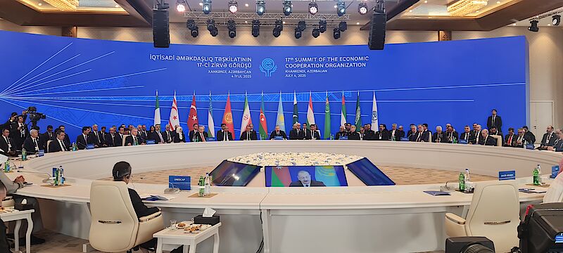 🌍 TRACECA at the ECO Summit: Dialogue on Sustainable Future

📅 On 4 July 2025, the 17th ECO Summit took place in Khankendi, Azerbaijan, under the theme “New ECO Vision for a Sustainable and Climate-Resilient Future."