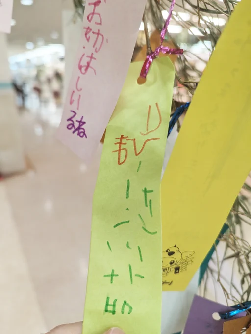 字が書けなくても、ペンの色や細さを替えることで気持ちを表現! #言語未収得短冊