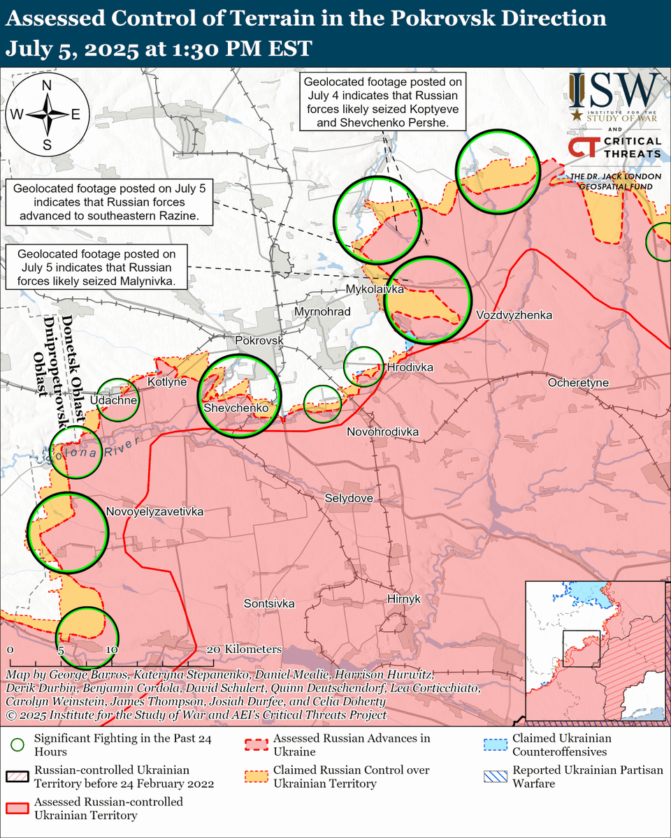(KS) #Russland rückt nordöstlich von #Pokrowsk vor und wird wohl versuchen, in den kommenden Monaten weiter in Richtung Dobropillya vorzustoßen, um Pokrowsk einzukesseln und den Festungsgürtel der #Ukraine im Gebiet #Donetsk von Westen her zu umgehen.👇🏻
understandingwar.org/backgrounder/r…