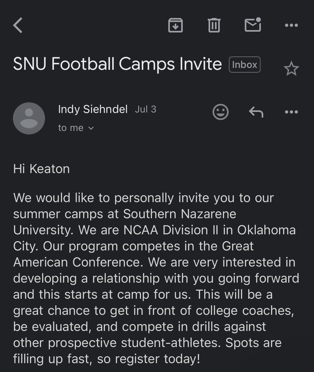 Thank you <a href="/Coach_Indy/">Indy Siehndel</a> for the camp Invite! <a href="/CoachHass74501/">Coach Hass C.S.C.S.</a> <a href="/SNUFootball/">SNU Football</a> <a href="/MacBuffIron/">McAlester Buffalo Iron</a>