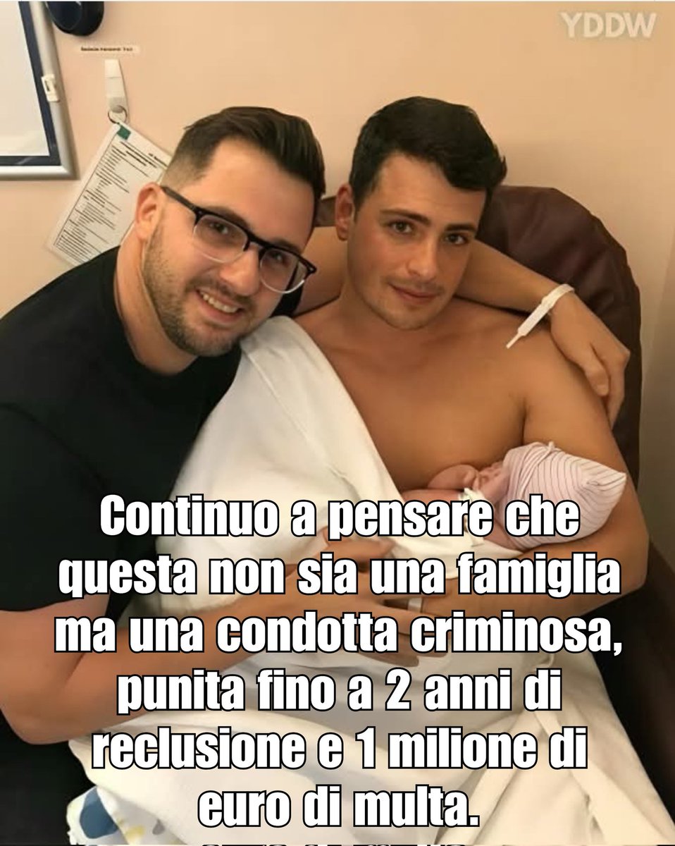 SimoPillon's tweet photo. Continuo a pensare che questa non sia una famiglia, ma una condotta criminosa punita fino a 2 anni di reclusione e 1 milione di euro di multa.
Come è giusto che sia.
No utero in affitto. https://t.co/bCL50IJdaB