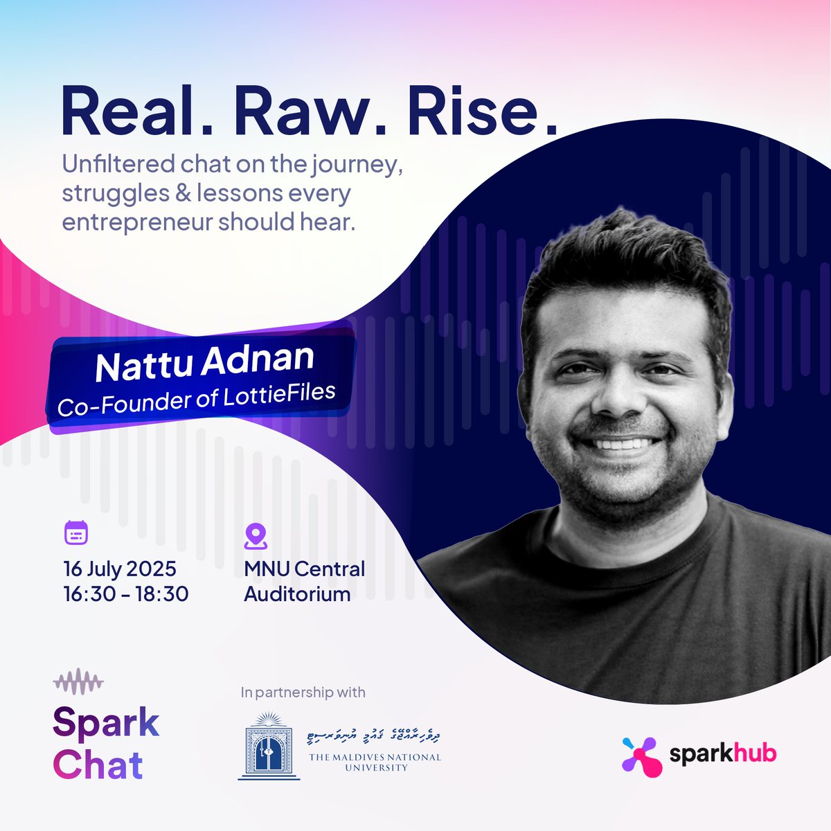 SparkHub (@sparkhubmv) on Twitter photo We’re sitting down with <a href="/reallynattu/">Nattu</a> for a raw & real <a href="/SparkChatMv/">Spark Chat</a> on startup life — from failures to wins.
One of the most inspiring entrepreneurs from our island nation is sharing it all.
🎙️ Powered by <a href="/MNUedu/">The Maldives National University</a>
📝 Free registration mytkt.app/4Nwg We’re sitting down with <a href="/reallynattu/">Nattu</a> for a raw & real <a href="/SparkChatMv/">Spark Chat</a> on startup life — from failures to wins.
One of the most inspiring entrepreneurs from our island nation is sharing it all.
🎙️ Powered by <a href="/MNUedu/">The Maldives National University</a>
📝 Free registration mytkt.app/4Nwg