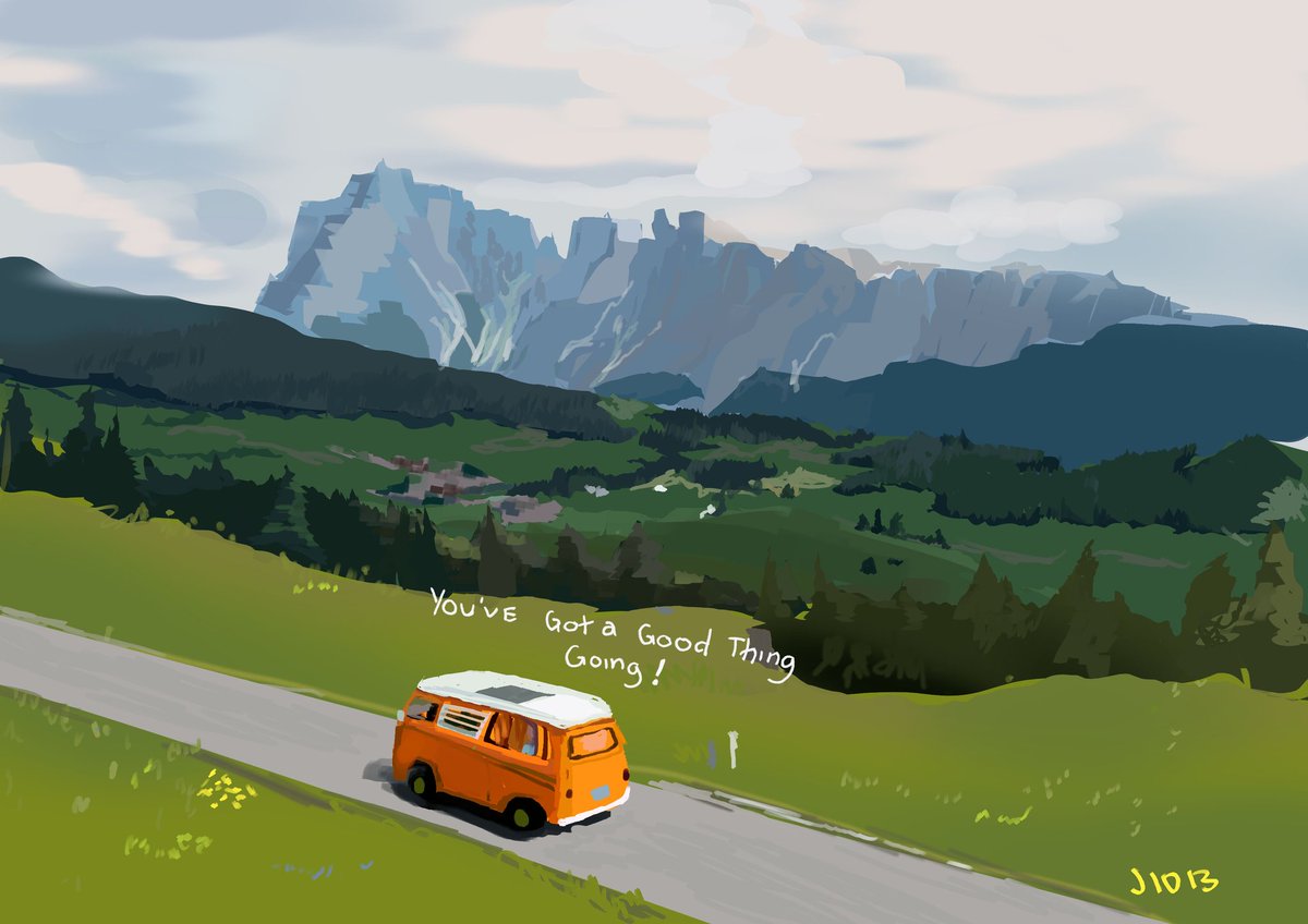 art_jumin's tweet image. 🦝🌲🏔️🚌🌳🛣️
#digitalart
#driving
#go #where #your #heart #feels #happy, #relax and _______