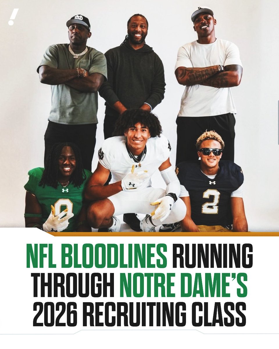 YahooSports's tweet photo. Notre Dame's 2026 recruiting class is going to be a problem 😤

🍀 WR Devin Fitzgerald (Father: Larry Fitzgerald)
🍀 OLB Thomas Davis Jr. (Father: Thomas Davis Sr.)
🍀 WR Kaydon Finley (Father: Jermichael Finley) https://t.co/mpa3KTYGXR