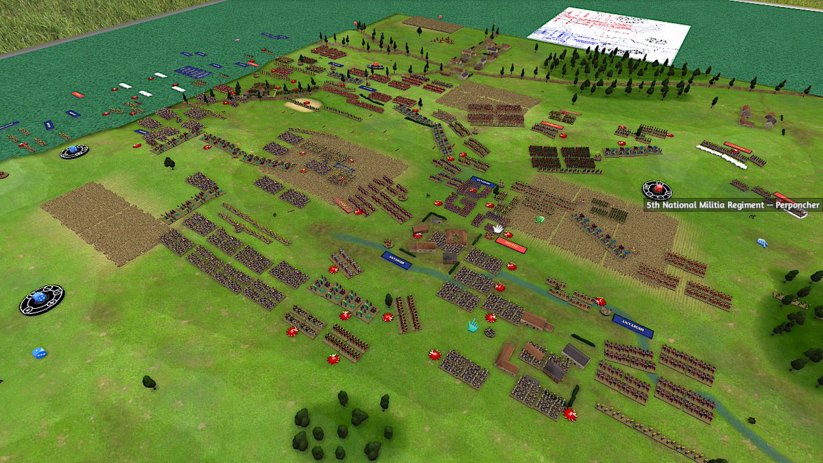 With Perponcher faltering and a chunk of Vivian's brigade in full retreat, the Allied left at Waterloo has become nearly unhinged.  On the plus side, as the session ended, the K.G.L. reclaimed La Haye Sainte.  System is "General d'Armee 2". #SpreadtheLard