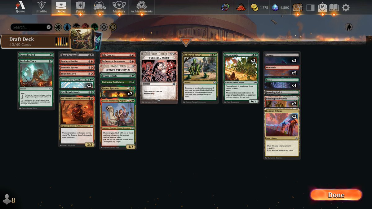 MrClintastik's tweet photo. Outlaws of Thunder Junction Draft (Quick) #? Results: 2-3 Rank: Platinum 4. Strategy: Green/Black/Red Midrange. #magicthegathering #outlawsofthunderjunction https://t.co/qE2CYp4MhE
