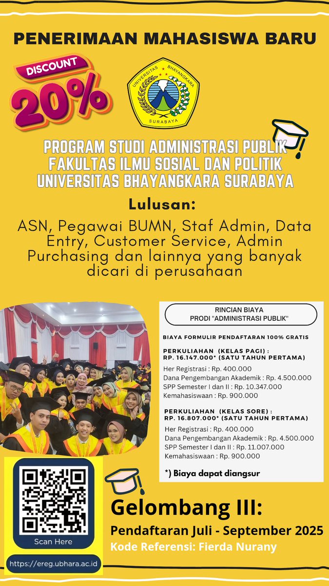 Fierdanurany's tweet photo. @nishigumiw Pilih Prodi Administrasi Publik Ubhara!  Biaya paling terjangkau Bisa Dicicil dan jadwal fleksibel bisa sambil bekerja. Lulusan bisa jadi Staf Admin, Data Entry, Customer Service, atau bahkan Admin Purchasing yang banyak dicari di perusahaan. Kunjungi https://t.co/jwXb1M1X7a https://t.co/UF75ohKgLJ