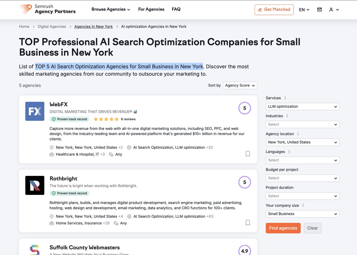 gaganghotra_'s tweet image. "TOP 5 AI Search Optimization Agencies for Small Business in New York" 👀👀