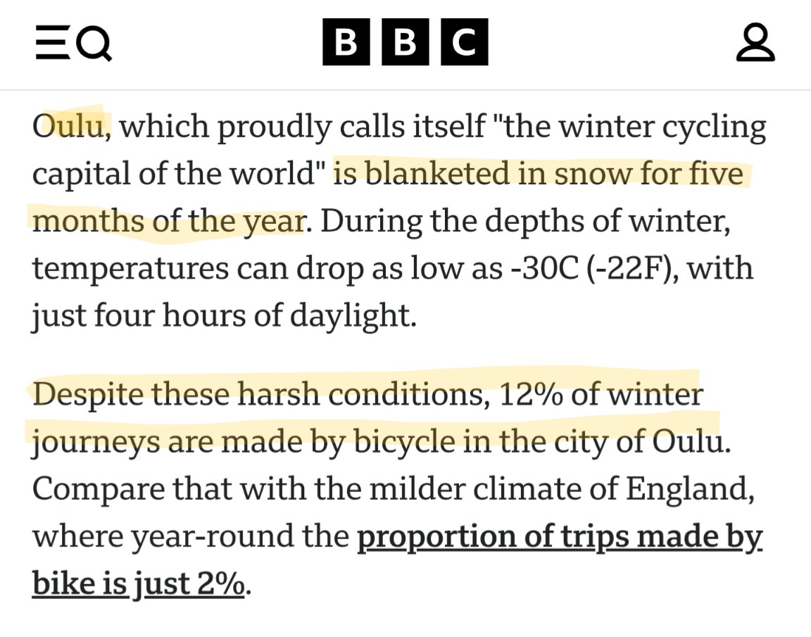 City of Oulu:
☑️ Under snow 5 months per year
☑️ Winter temps can be -22° F
☑️ 12% of winter trips are on bicycles 

👀