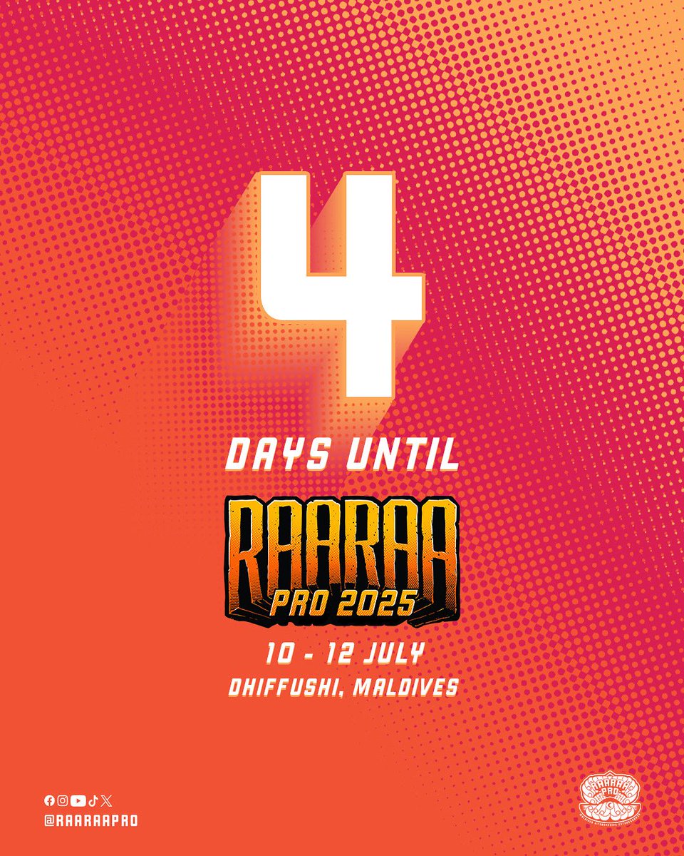 raaraapro's tweet photo. 🗓 4 DAYS TO GO 🪁

Raaraa Pro 2025 is just around the corner.

Final prep. Final energy.

Get ready for @dhiffushi — where the ride begins.

#RaaraaPro #4DaysToGo #RoadToRaaraaPro #MaldivesKiteboarding #IconicEvents #Kiteboarding #Dhiffushi https://t.co/hdtqIxoFkQ