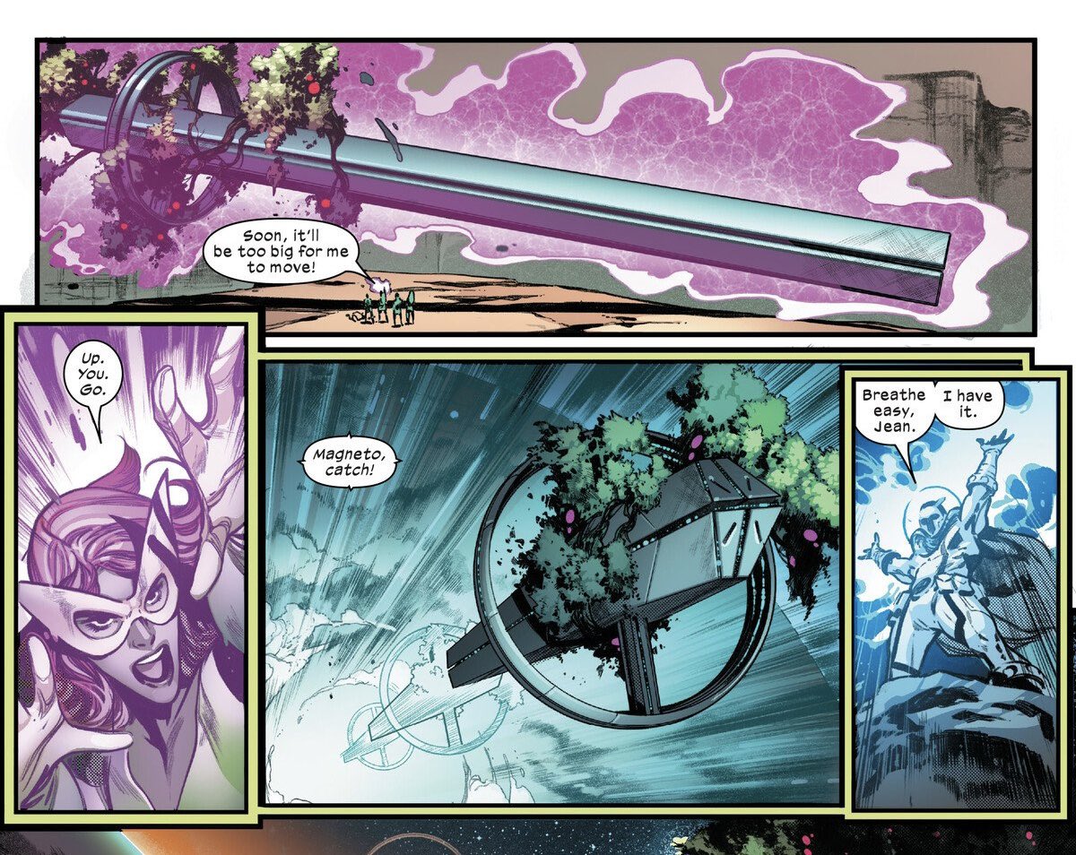 A thread on Jean’s heavy lifting telekinesis and molecular telekinesis.  First the heavy objects. 

Jean levitates a space station and throws it to Magneto in orbit.  #XSpoilers #MarvelRivals