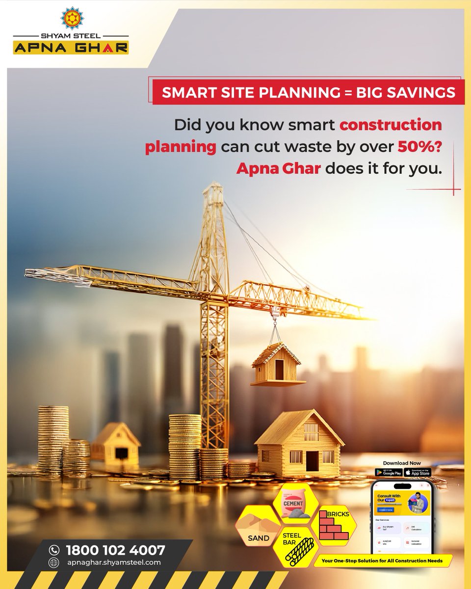 SSApnaGhar's tweet photo. Thoughtful site planning can make a massive difference—not just for the environment but also for your wallet. 

#ApnaGharByShyamSteel #SmartConstruction
#SustainableBuilding #GreenHomeDesign
#BuildSmartSaveMore #FutureReadyHomes
#ConstructionWithCare #HomeThatLasts https://t.co/qI4IXUhfO8