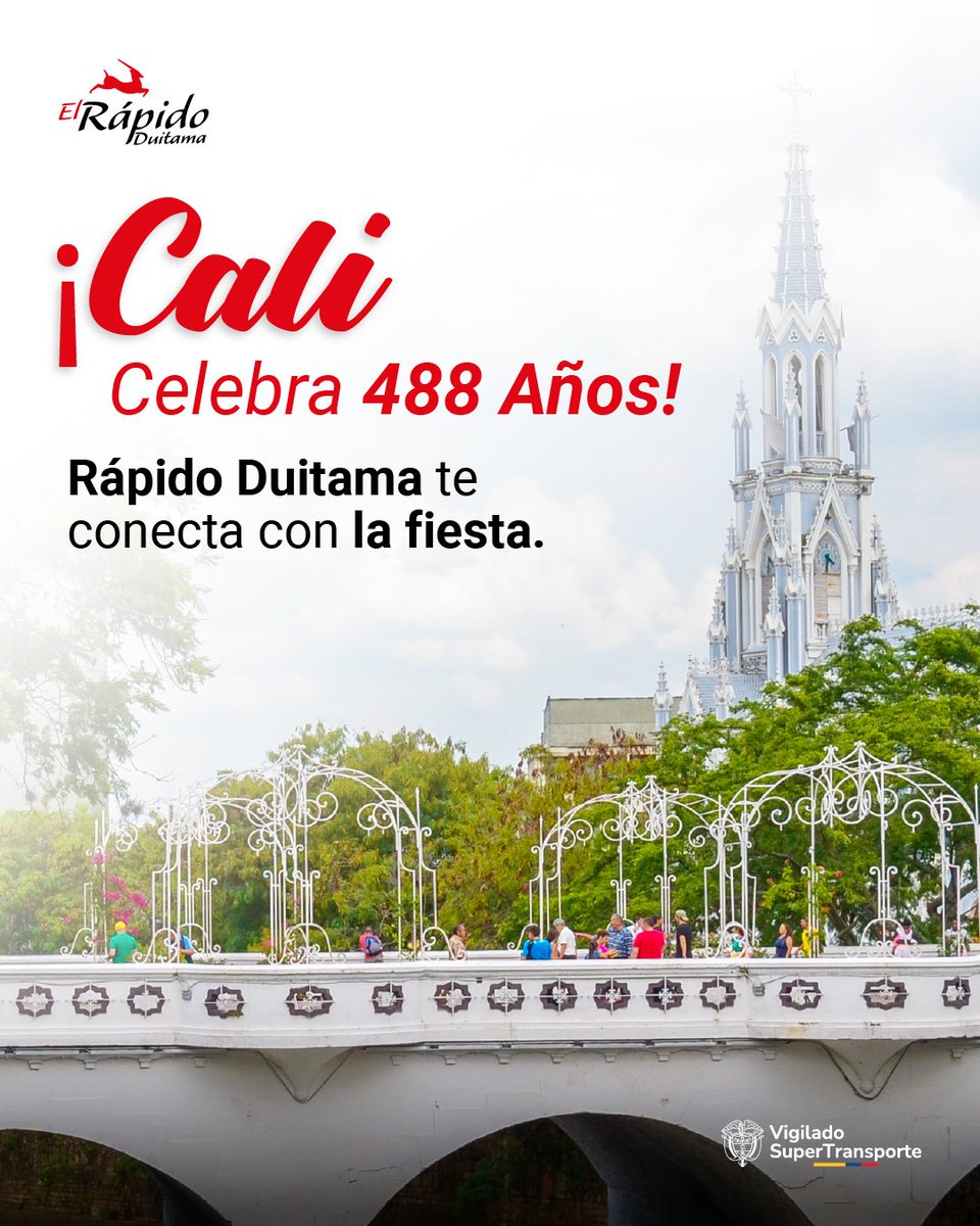 ¡Cali está de fiesta y Rápido Duitama lo celebra! 🎉 Este 25 de julio la capital de la salsa cumple 488 años. Una ciudad vibrante, alegre y llena de cultura que conectamos con el oriente colombiano. 🚌💃
#RápidoDuitama #AniversarioCali #Cali488Años #TransporteTerrestre