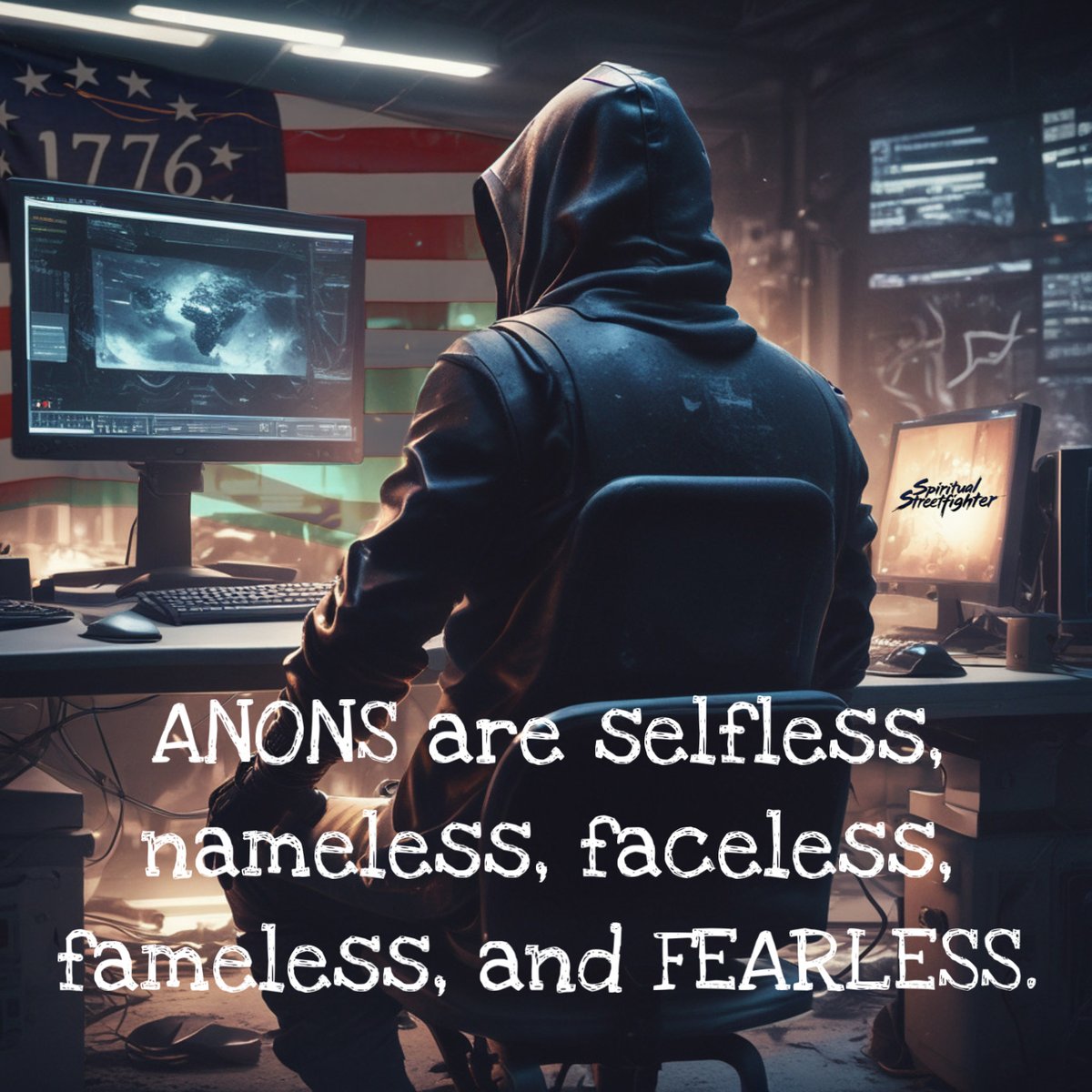 SpiritualSF_17's tweet image. Anons Are Selfless, Nameless, Faceless, Fameless, And FEARLESS.