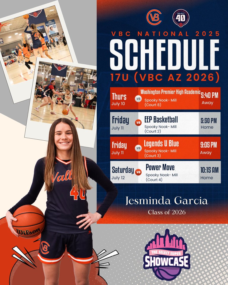 Jesminda Garcia (@jesminda2026) on Twitter photo Excited to get back on the court with my team <a href="/ValleyBballClub/">Valley Basketball Club (AZ)</a> 17U S40 next week in Hamilton, OH at the <a href="/SelectEventsBB/">Select Events Basketball</a> Super Showcase! <a href="/MoKirby_31/">Maurice Kirby</a> Excited to get back on the court with my team <a href="/ValleyBballClub/">Valley Basketball Club (AZ)</a> 17U S40 next week in Hamilton, OH at the <a href="/SelectEventsBB/">Select Events Basketball</a> Super Showcase! <a href="/MoKirby_31/">Maurice Kirby</a>