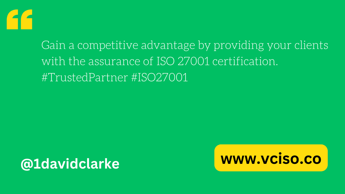 Gain a competitive advantage by assuring your clients that their data is protected with ISO 27001. #DataConfidentiality #ISO27001
vciso.co