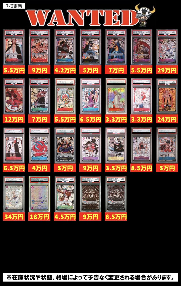 トレカ屋JINstudio (@torekayajin) on Twitter photo ワンピースカードコミパラPSA10買取表更新❗️
画像以外にもSPなどのPSA10もお待ちしております✨
買取受け付け時間は19:30までとなります。
皆様のお持ち込みお待ちしております‼️
#JINstudio
#ONEPIECEカードゲーム
#ワンピカード
#大阪日本橋
#オタロード ワンピースカードコミパラPSA10買取表更新❗️
画像以外にもSPなどのPSA10もお待ちしております✨
買取受け付け時間は19:30までとなります。
皆様のお持ち込みお待ちしております‼️
#JINstudio
#ONEPIECEカードゲーム
#ワンピカード
#大阪日本橋
#オタロード