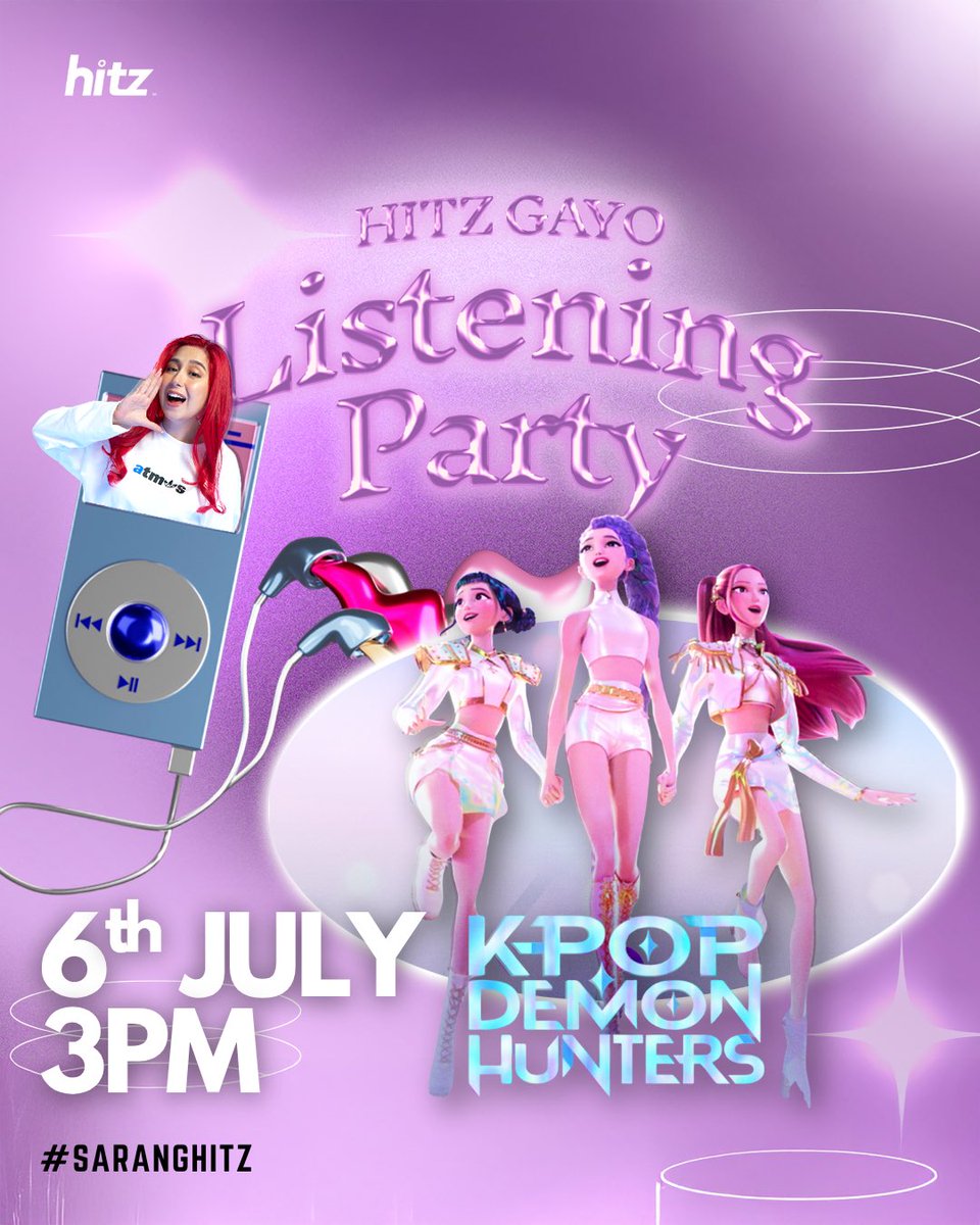 🎶 Join us for an exclusive K-POP Demon Hunters listening party!   🔥

🕒 Tune in at 3PM on hitz.com.my or on the #HITZapp! 

#HITZGayo #KPOPDemonHunters #Netflix #ListeningParty #Golden #SodaPop