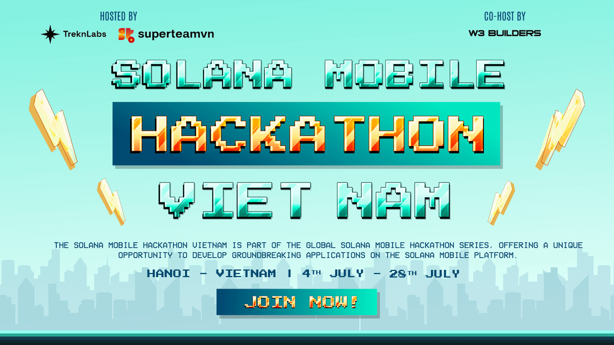 Solana Mobile Hackathon Vietnam is LIVE! 🇻🇳

The Vietnam edition of the global Solana Mobile Hackathon kicks off today - hosted by <a href="/SuperteamVN/">Superteam Vietnam</a> &amp; <a href="/TreknLabs/">Trekn</a>, co-hosted by @WeAreBuildersVN.

This is your shot to build on the Solana Mobile Stack, just as 150,000+ Seeker devices are