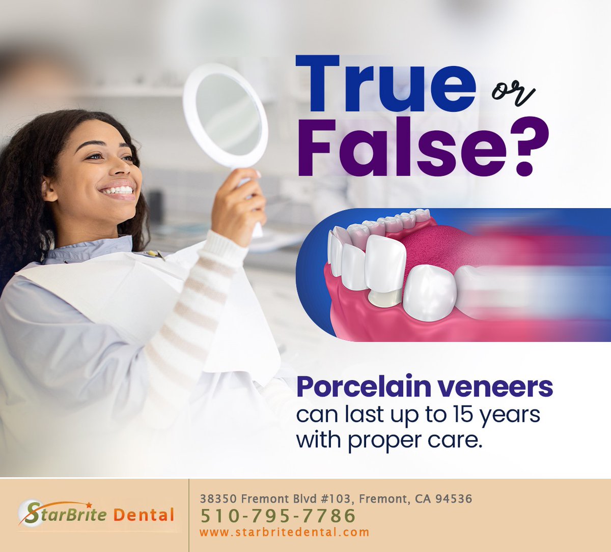True. Although veneers don`t require special care, maintaining good oral hygiene can help your veneers last for many years. Learn more about the benefits of veneers and how to maintain them at starbritedental.com #veneers #fremont #CA #starbritedental
