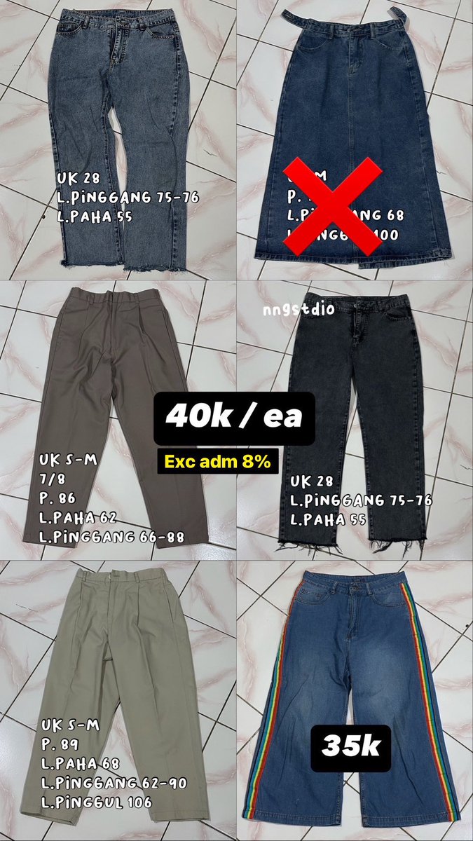 nngstdio's tweet image. wts want to sell jual celana bahan kulot jeans wanita uk 27-28 merk haiclo colorbox etc

🖇️ ready to ship
🖇️ depok, ina
🖇️ mostly baru dipakai 1x
🖇️ good condi
🖇️ exc adm shopee