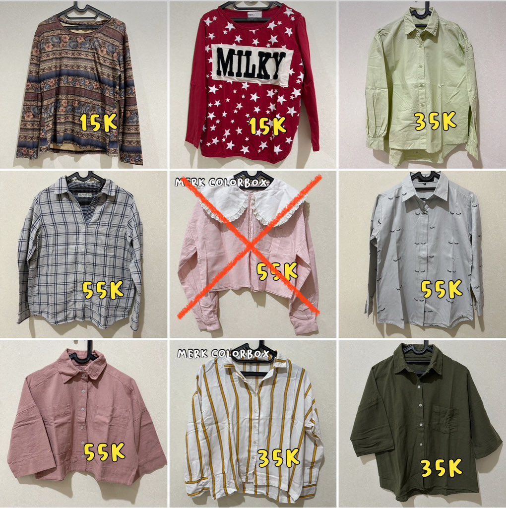 nngstdio's tweet image. wts want to sell jual preloved/new baju kemeja kaos wanita ada hnm colorbox etc 

🖇️ ready to ship
🖇️ depok ina 
🖇️ exc adm shopee