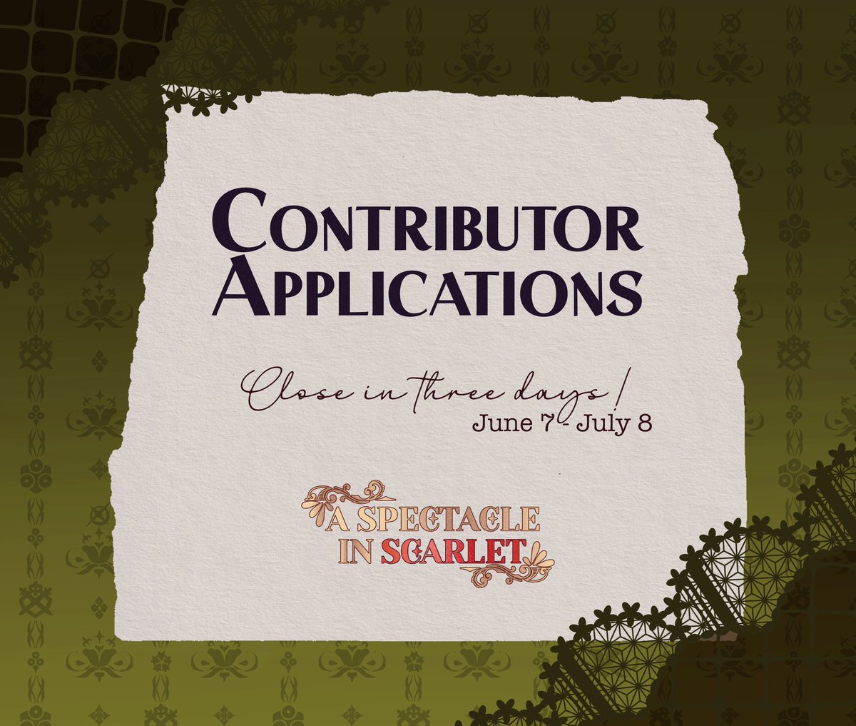 🎙️ Our contributor applications are closing in 3 days!! Submit your application before our curtains close for good! 🪭✨

Apply Here: forms.gle/y8NR9W7XDWAaaQ…

#tgaa #dgs #大逆転裁判