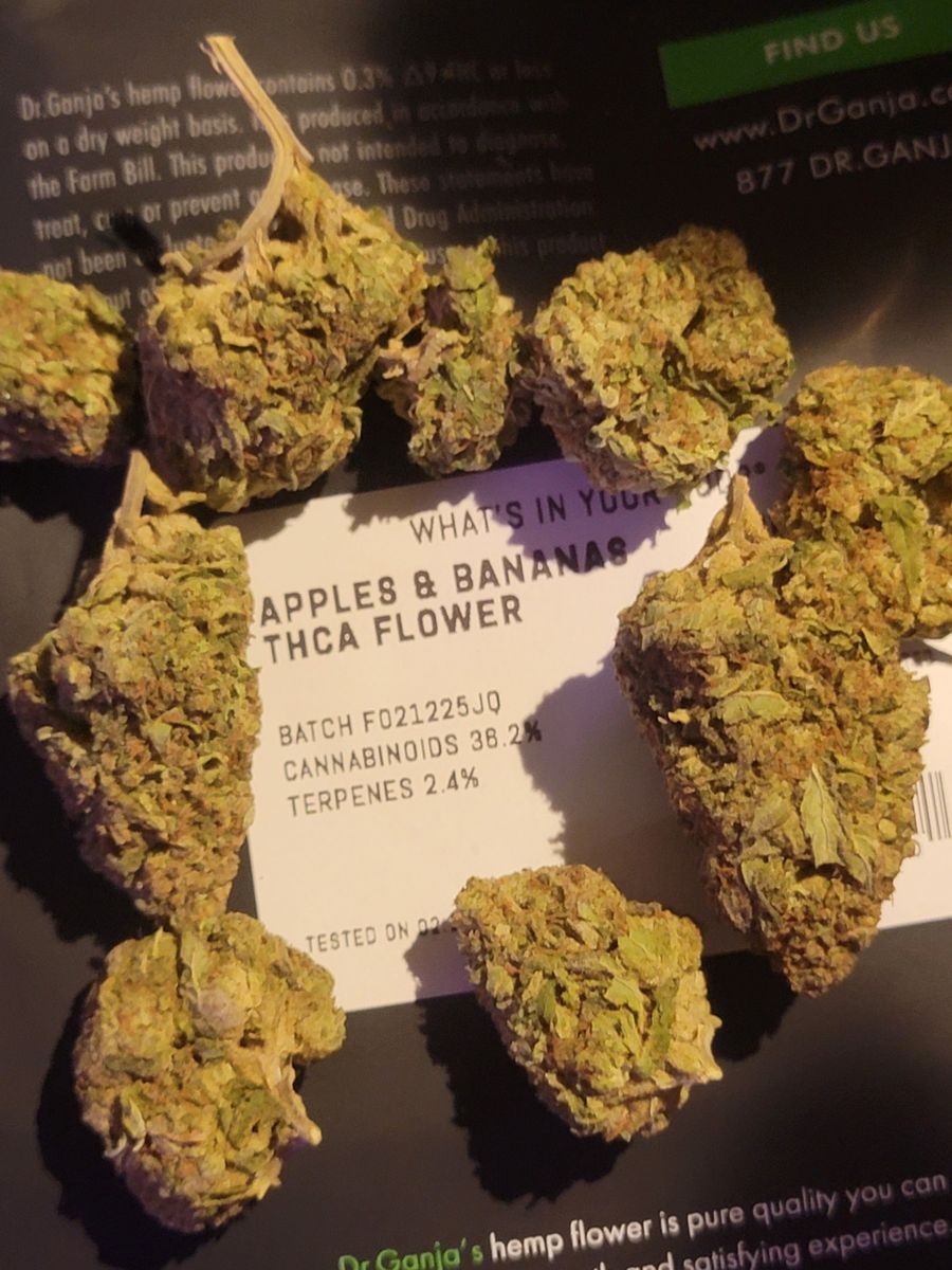Cannabinoid: THCA
Form: Flower
Flavor: Apple, Mixed Fruit, Pear
Effect: Hybrid
Grown: Green House
Potency: 32% Total Cannabinoids
Terpenes: Total Terpenes 2%
Source of Hemp: USA buff.ly/YxVF02n