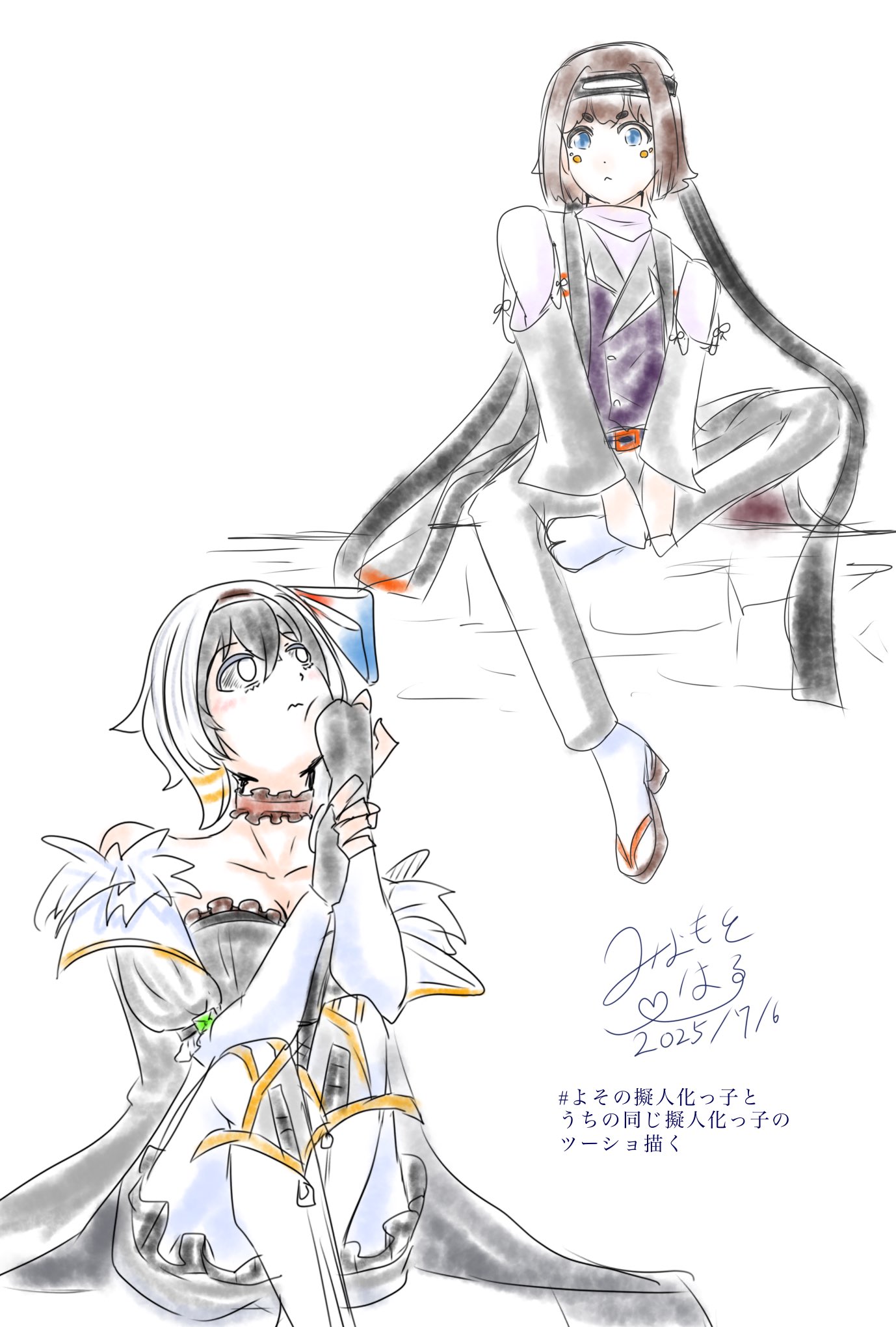 擬人化 手描き アナログイラスト 2 みなもと はる@てつむすのまち申込済 on X: 