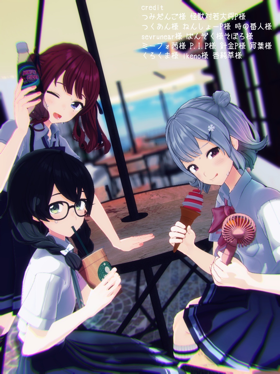 _allium_allium's tweet image. あっちいね～

#毎月6日はTOKYO6の日 
#MMD #夏色花梨 #花隈千冬 #小春六花
