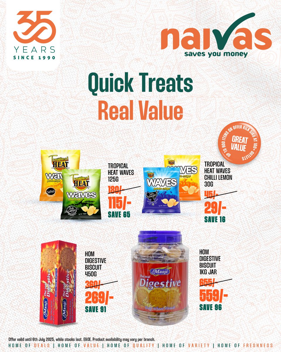 Hebu tunormalize some little snack shopping here and there.
Juu what do you mean unawatch movie bila bitings na ziko on offer this weekend.

Click on the link to shop online: naivas.online

📌Valid until 6/7/2025
#NaivasAt35 #CelebrateNaivasAt35 #35YearsOfDeals
