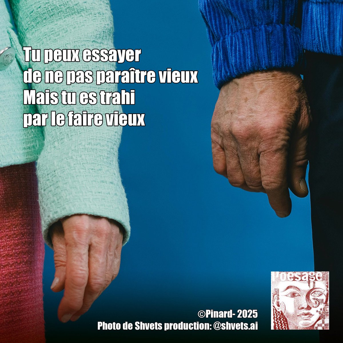 poesage_27's tweet photo. Tu peux essayer
de ne pas paraître vieux
Mais tu es trahi
par le faire vieux
©Pinard - 2025
Photo de Shvets production: @shvets.ai
#age#senior #paraitre #etre #trahir #vieux #fairesonage #vieillir #accepter
#poet #poeme #poem #poesie #poetry #poesieengagee https://t.co/aNnviBLN3i