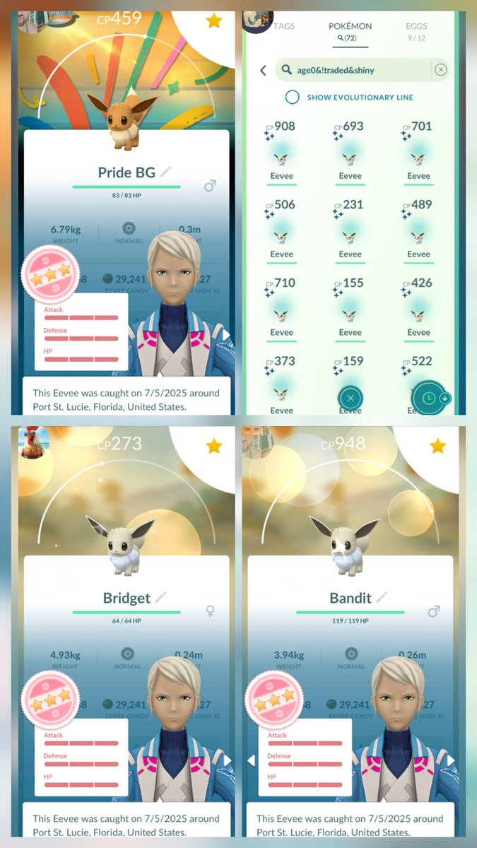 Yeah Yeah... Well back to it then... #Chit
72 🌟 Eevee
8 🍀 Friends
2 🌟💯
1 😀 🌈💯 Eevee