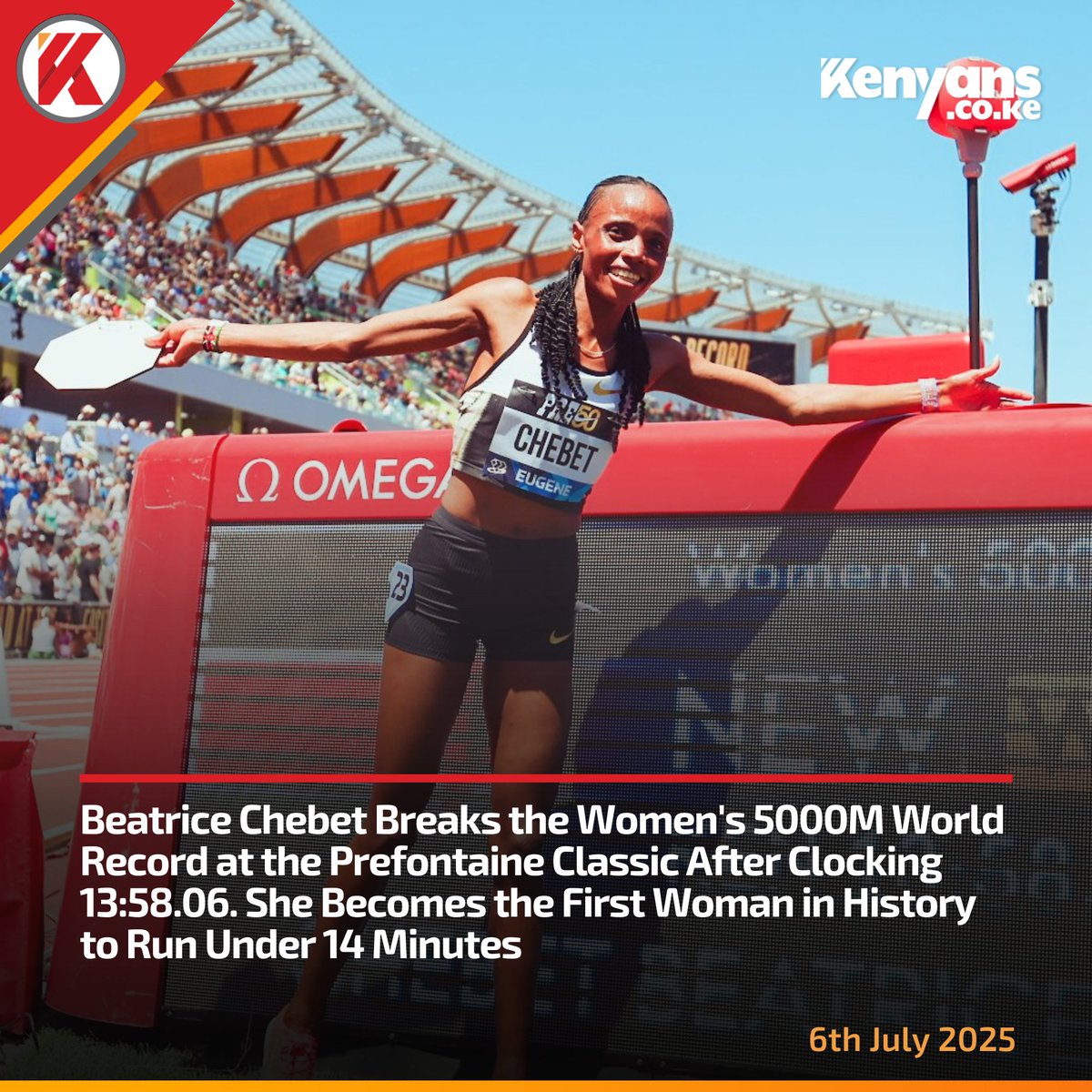Kenyans's tweet photo. Beatrice Chebet breaks the Women's 5000m World Record at the Prefontaine Classic https://t.co/eWwIecnhfa