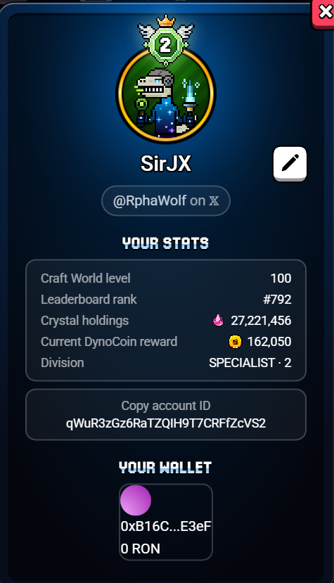 Lezzgo <a href="/AngryDynomites/">Angry Dynomites Lab 🦖</a> 

Finally Lvl 100 in Craft World

#ProjectVoyagerDay25