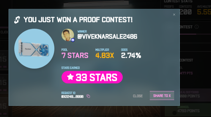 This feels like a relief after getting rugged nonstop 

I just won 33 stars in the Succinct Stage 2 Proof Contest! Prove with us <a href="/SuccinctLabs/">Succinct</a> #ProveWithUs